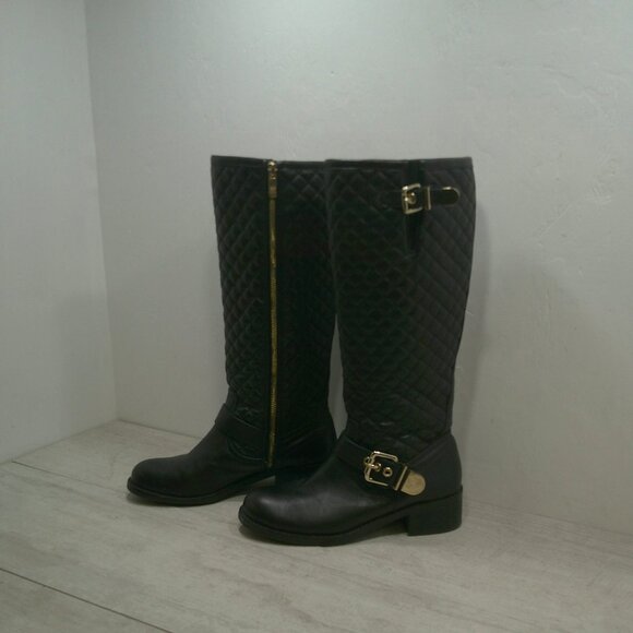 Vince Camuto Wenters Quilted Black Leather Tall Riding Boots Full Zip Size 7.5 B - Picture 9 of 10